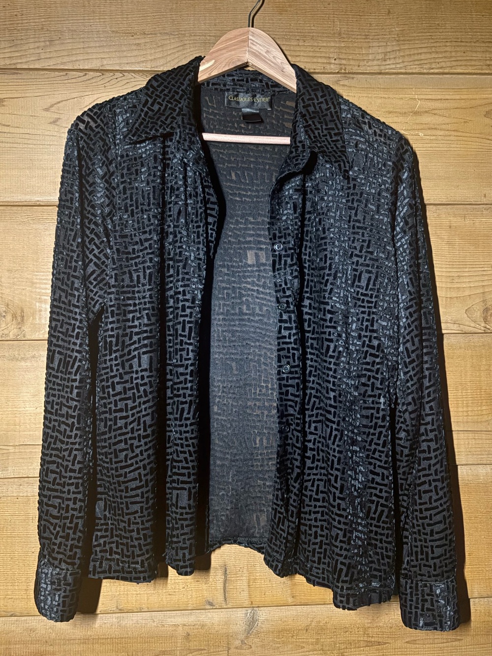 Black Whimsigoth Top- Size L- Sheer Button Up 90s Grunge Vintage